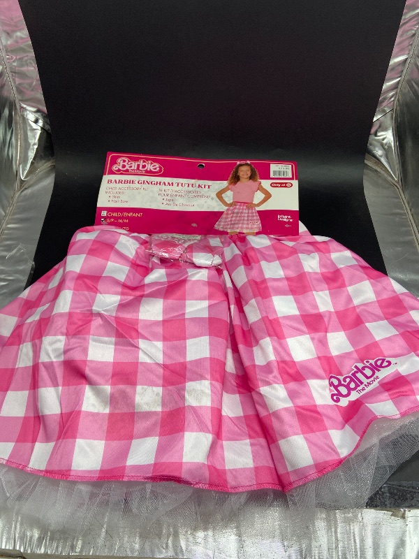 Photo 1 of S/M - Girls Barbie Pink Gingham Tutu Skirt & Bow Halloween Dress up Costume