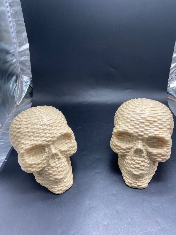 Photo 1 of Bundle of 2 - Halloween Plastic Decor Neutral Skull Icon - Hyde & EEK! Boutique- Indoor Decorative Sculpture, Skeleton Theme, No Battery Required