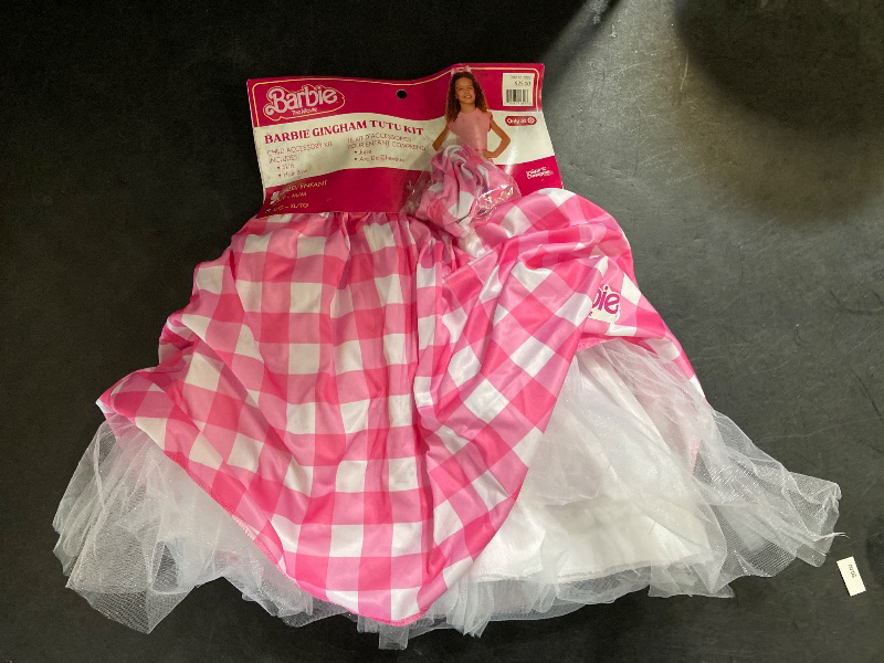 Photo 1 of Size L - Barbie The Movie: Kids' Gingham Pink Tutu Halloween Costume Skirt