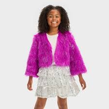 Photo 1 of One Size Fits Most - Kids' Pop Star Faux Fur Cropped Halloween Costume Jacket - Hyde & EEK! Boutique