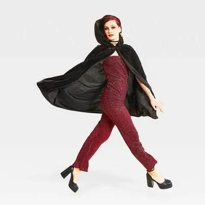 Photo 1 of One Size Unisex Adult Black VELVET HOODED CAPE Halloween Costume Caroling