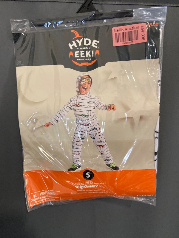 Photo 1 of (S) Kids' Blacklight Responsive Neon Eyes Mummy Halloween Costume Jumpsuit - Hyde & EEK! Boutique