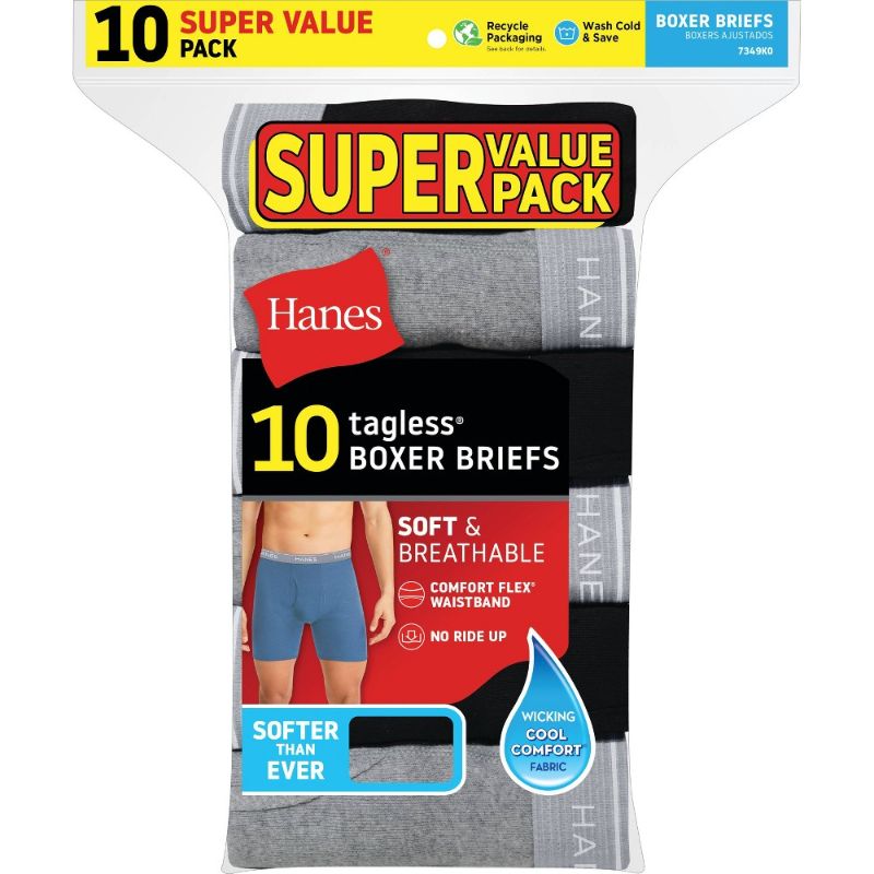 Photo 1 of (L) Hanes Mens Boxer Briefs With ComfortFlex Waistband 10-Pack, L, Assorted