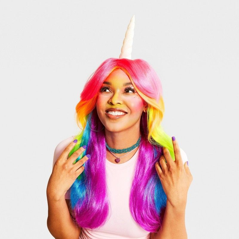 Photo 1 of Adult Blacklight Responsive Neon Unicorn Halloween Wig - Hyde & EEK! Boutique