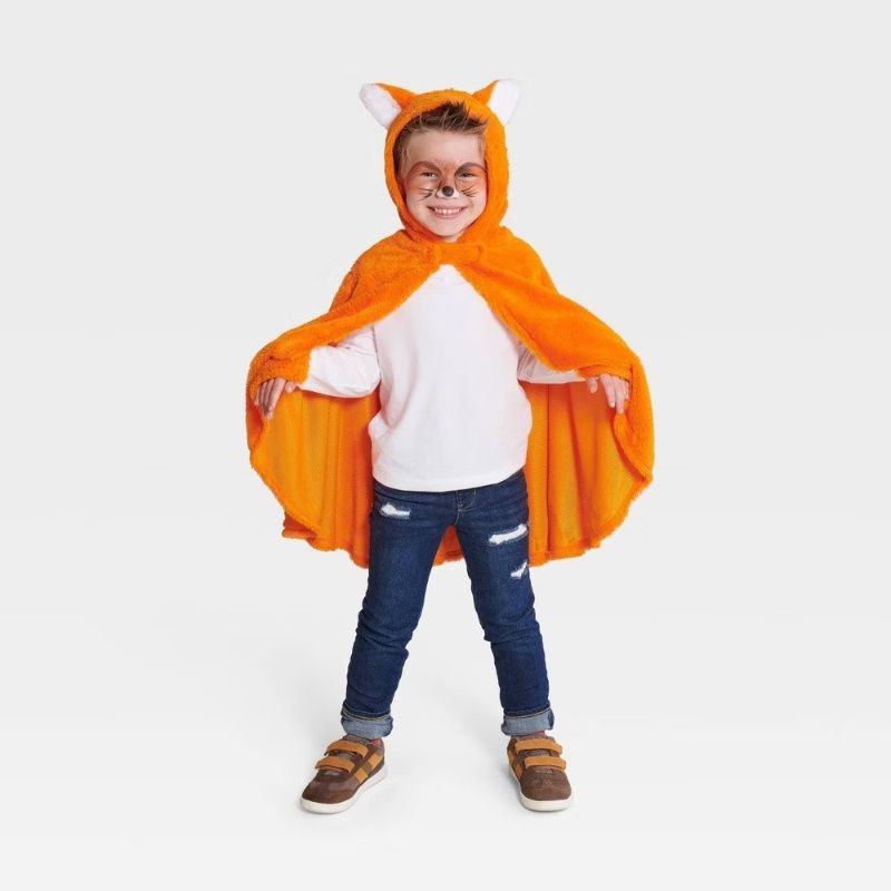 Photo 1 of One Size - Kid's Plush Fox Hooded Cape Halloween Costume Orange