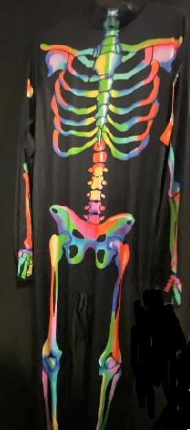 Photo 1 of (L) Adult Blacklight Responsive Skeleton Halloween Costume Jumpsuit L with Beanie: Hyde & EEk! Boutique