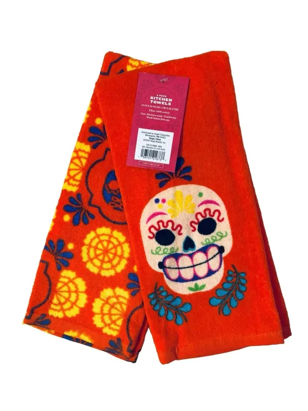 Photo 1 of Dia De Muertos Collection 2 Pack SUGAR SKULL COTTON HAND TOWEL