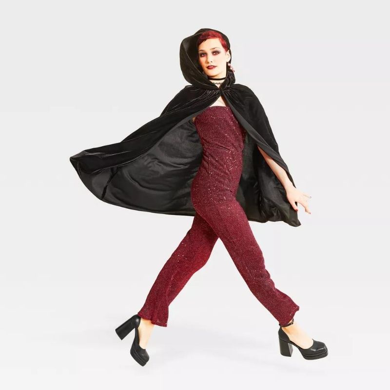 Photo 1 of Unisex Adult Black VELVET HOODED CAPE Halloween Costume Caroling 