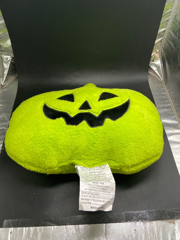 Photo 1 of Pumpkin Shaped Halloween Faux Shearling Pillow Green - Hyde and EEK! Boutique™: Indoor Decorative, Oval