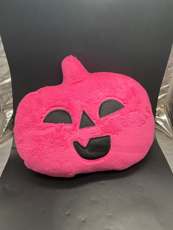 Photo 1 of Pumpkin Shaped Faux Shearling Halloween Throw Pillow Pink - Hyde and EEK! Boutique™: Indoor Oval Cushion, Recycled Polyester Fill