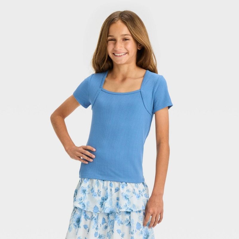 Photo 1 of Size XL -  Girls' Short Sleeve Shrug Shoulder Knit T-Shirt - Art Class