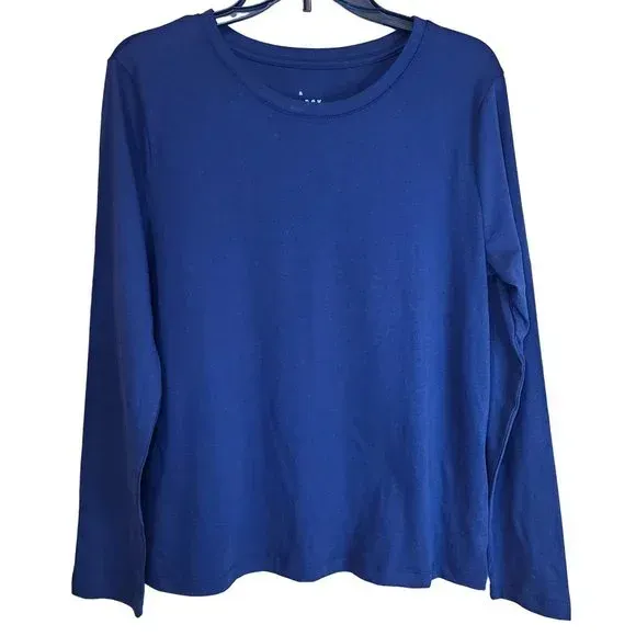 Photo 1 of (M) a new day Womens Long Sleeve Round Neck Cotton T Shirt Navy Blue Size Medium
