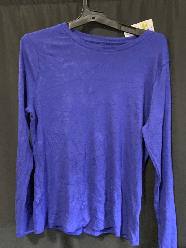 Photo 1 of (M) a new day Womens Long Sleeve Round Neck Cotton T Shirt Navy Blue Size Medium