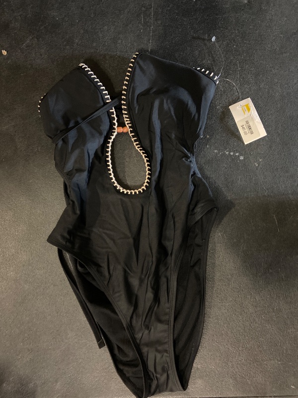 Photo 1 of (M) Women's Plunge Bead Detail Extra High Leg One Piece Swimsuit - Shade & Shore™ Black M