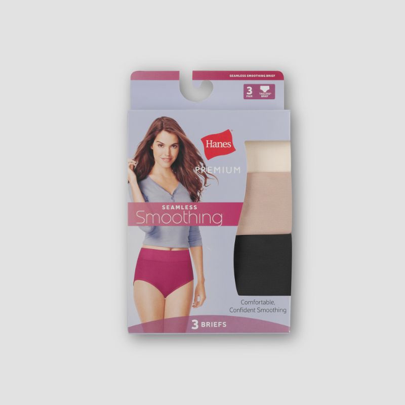 Photo 1 of Size  Mid Rise Knit - Hanes Premium Women's 3pk Smoothing Seamless Briefs Underwear - Basic Pack Beige/Light Brown/Black 7: