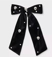 Photo 1 of Halloween Velvet Skull Pearl Hair Bow - Black
