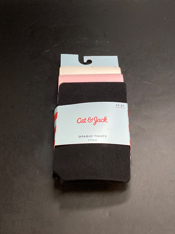 Photo 1 of 4T-5T - Toddler Girls' 3pk Solid Opaque Tights - Cat & Jack™ Black/White/Pink 4T-5T: High Waisted, Knit, Elastic Waistband, Machine Washable