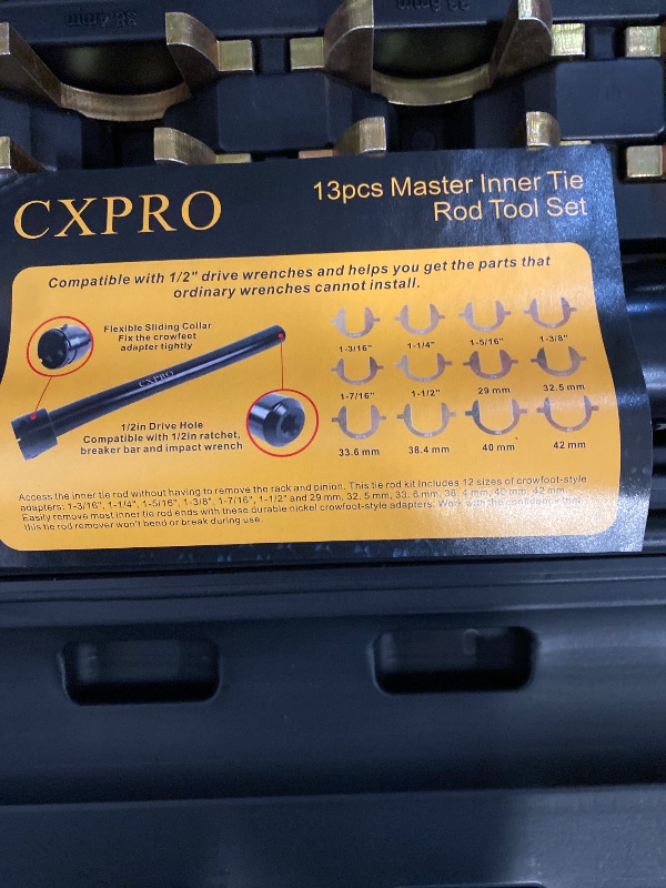 Photo 1 of CXPRO Inner Tie Rod Removal Tool Kit, Inner Tie Rod Tool Set with 12 Crowfoot Adapters 1/2 Inch Drive Tube for Tie Rods Remove & Install Cars