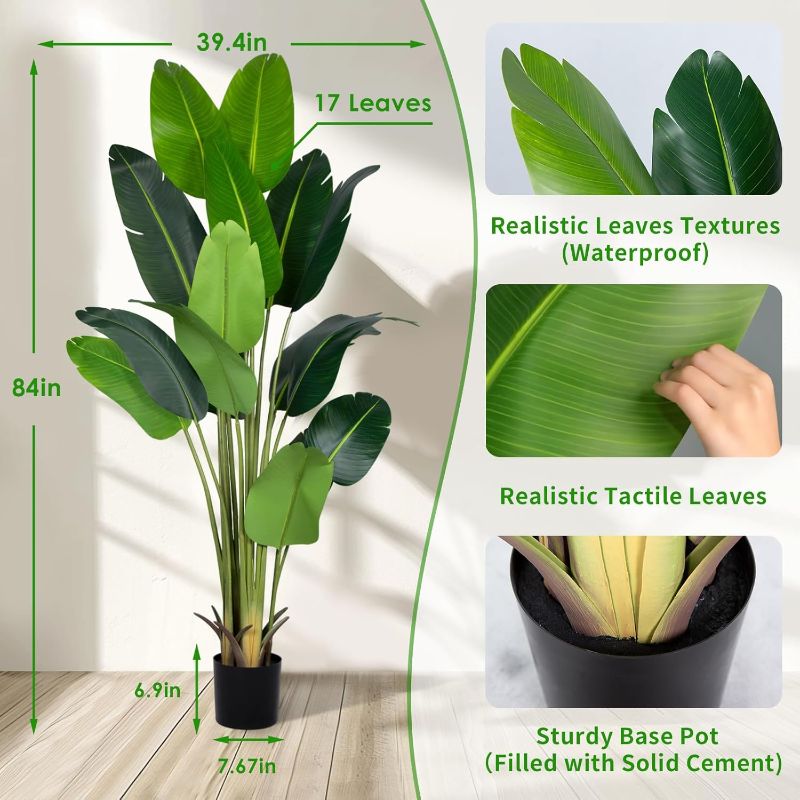 Photo 1 of Artificial Bird of Paradise Plant 7Ft Fake Tropical Palm Tree with 17Trunks Faux Banana Leaf Trees in Pot for Home Indoor Outdoor Office Modern Decor Housewarming