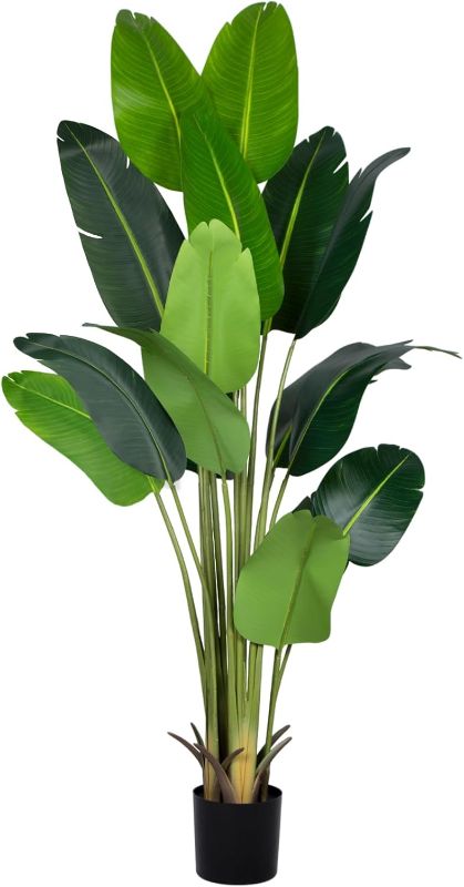 Photo 1 of Artificial Bird of Paradise Plant 7Ft Fake Tropical Palm Tree with 17Trunks Faux Banana Leaf Trees in Pot for Home Indoor Outdoor Office Modern Decor Housewarming