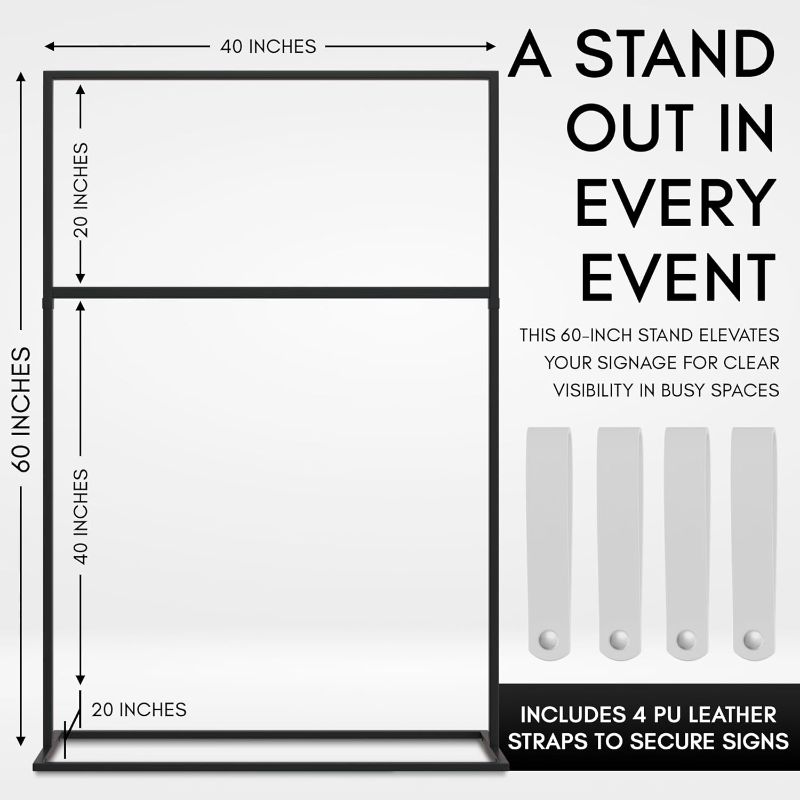 Photo 1 of Welcome Sign Stand - Metal Poster Holder Stand with Adjustable Bar & Leather Straps - Floor Easel Stand for Sign Photo Display, 2Tier Standing Easel Wedding Sign Holder for Baby Showers & More