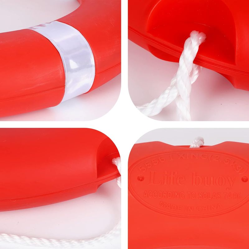 Photo 1 of 28/23 Inch Boat Safety Throw Ring Set, 98.4FT Floating Lifesaving Rope, 2.5/1.5 KG International Standard, Outdoor Professional Throwing Ring Rope Rescue Lifeguard Lifesaving