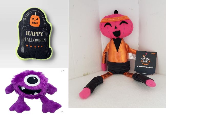 Photo 1 of Multipet Minipet Plush Monster Dog Toy 5", Tombstone dog toy, Pumpkin jack dog toy