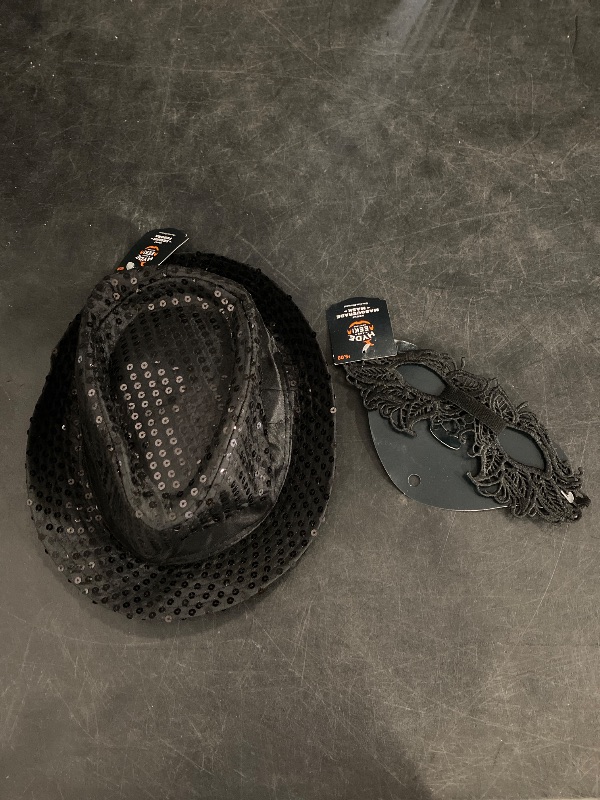 Photo 1 of Adult Sequin fedora & Masquerade Mask