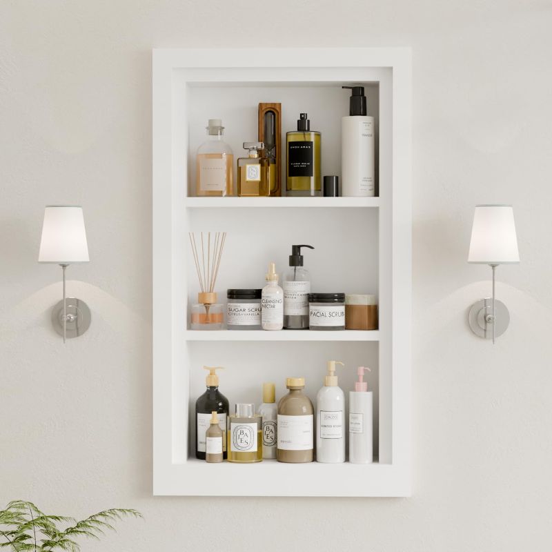 Photo 1 of Solid Wood 14 X 24 Recessed Medicine Cabinet,3-Tier, Medicine Cabinet Organizer,Wall Niche, Bathroom Wall Cabinet, Recessed Bathroom Cabinet,recessed Wall Cabinet, Bathroom Cabinet With Storage, White