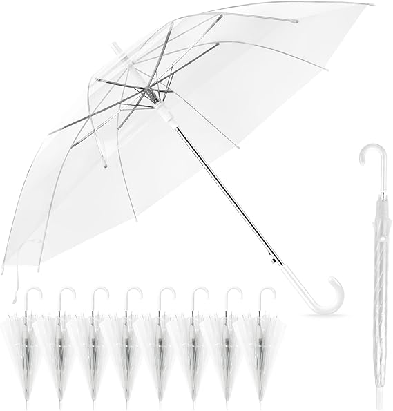 Photo 1 of Clear Wedding Umbrellas Bulk, High-Visibility Transparent Rain Umbrella, Firm and Durable, Easy Operation, Large Clear Umbrella for Wedding Bride Groom Photography Golf Outdoor.  Package of 8