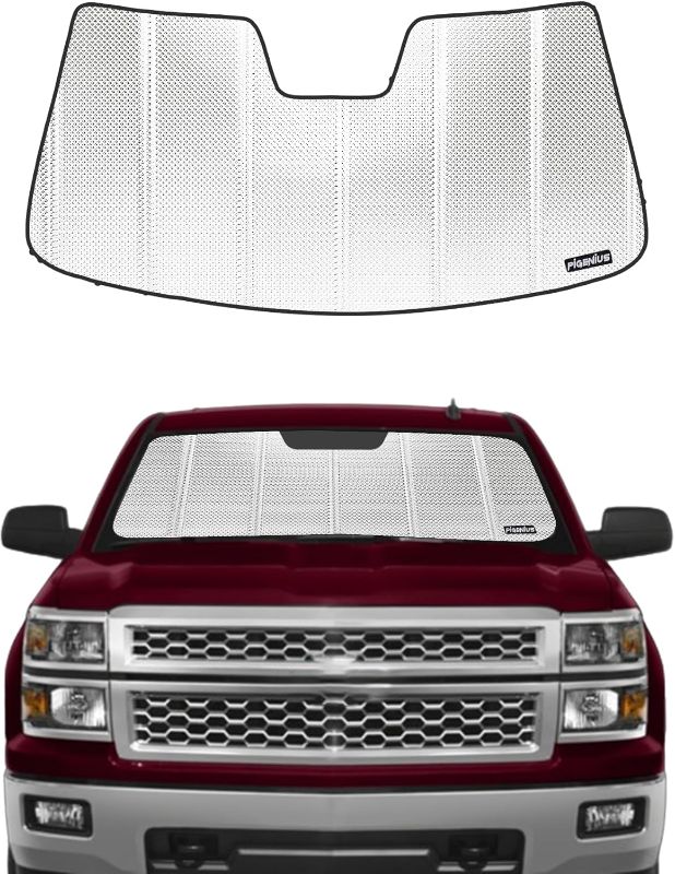 Photo 1 of Windshield Sun Shade for Chevrolet Silverado/GMC Sierra 1500 2014-2018 with Lane Departure Warning. Reflective Aluminum Film Front Window Sunshade - BLAZBLOCK