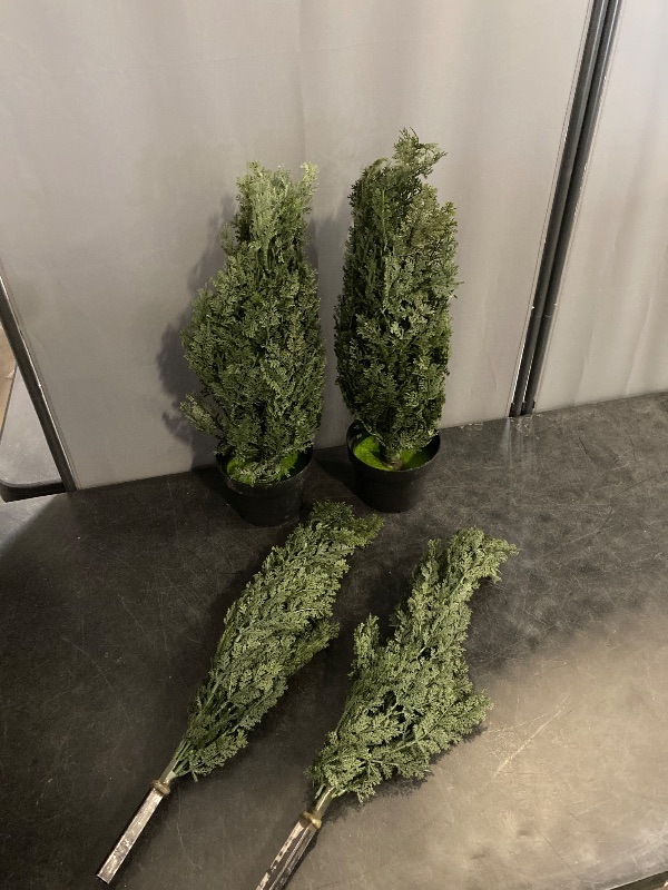 Photo 1 of 2FT Artificial Cedar Topiary Tree Lifelike Faux Cedar Pines Christmas Trees UV Rated Faux Shrubs Everygreen Plants for Front Porch Outdoor Decor Set of 2