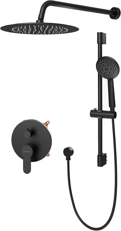Photo 1 of Gabrylly Shower System Black, Wall Mounted Slide Bar Shower Faucet Set Complete,High Pressure 10" Rain Shower Head with 5-Setting Handheld Shower,Shower Combo Set with Shower Valve