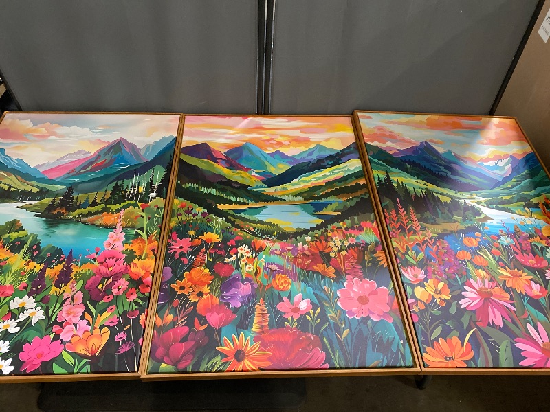 Photo 1 of Celestdeco Wildflower Blossom Framed Canvas Wall Art Set, Colorful Flowers Painting, Abstract Landscape Wall Decor, Natural Ridge Floral Art Print for Living Room, Dining Room, Office - 24"x36"x3