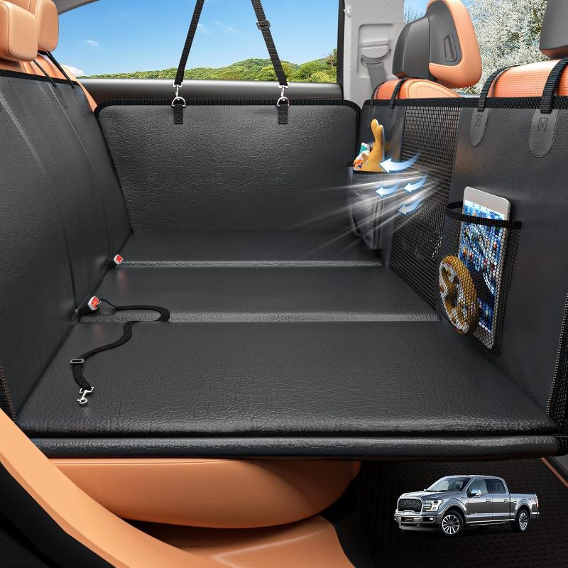 Photo 1 of Back Seat Extender for Dogs, Hard Bottom Dog Car Seat Cover for Truck Back Seat, Upgraded PU Leather Dog Hammock for Car, Waterproof, Anti Scratch, Larger Space, Holds 400lbs