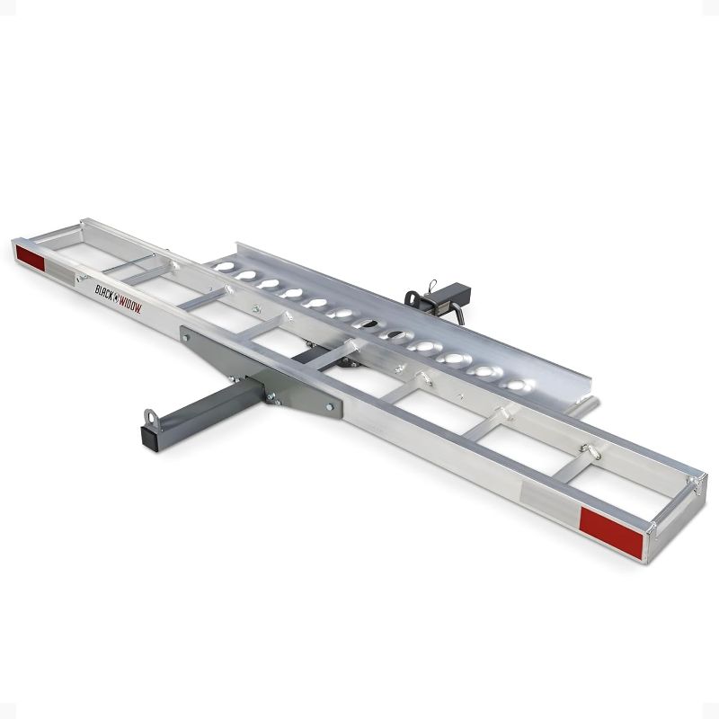 Photo 1 of Black Widow Motorcycle Hitch Carrier with Loading Ramp Lightweight Aluminum 400 lb. Capacity Anti-Rattle Included Fits 2" Receiver