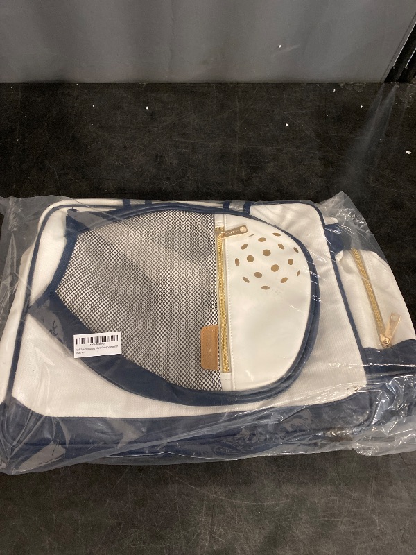 Photo 1 of Net & Style Pickleball Bag Women Stylish Tote Large Capacity Paddle Holder Shoe Compartment Elegant Lightweight Design Durable Zipper Pockets Fence Hook White Navy Court Gym Travel Organizer