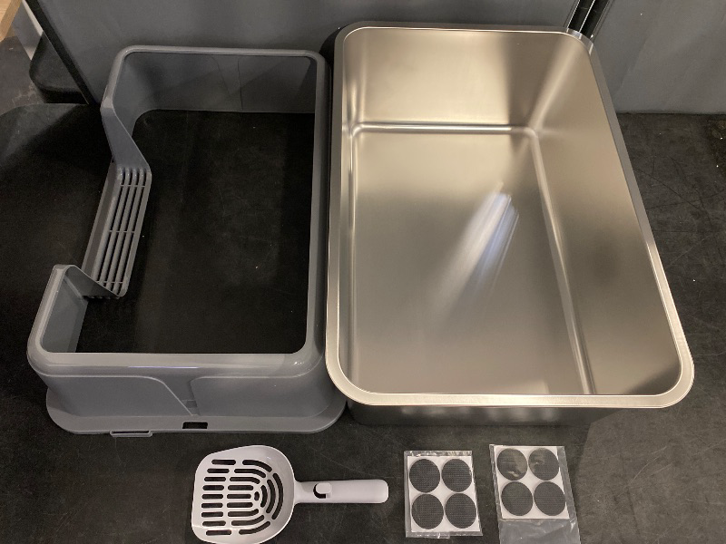 Photo 1 of Stainless Steel Cat Litter Box with Lid, 23.7" L x 15.8" W x 13.8" H XL Metal Kitty Litter Box for Big Cats, High Sided Enclosure, Non-Sticky, Anti Urine Leakage, Easy Cleaning
