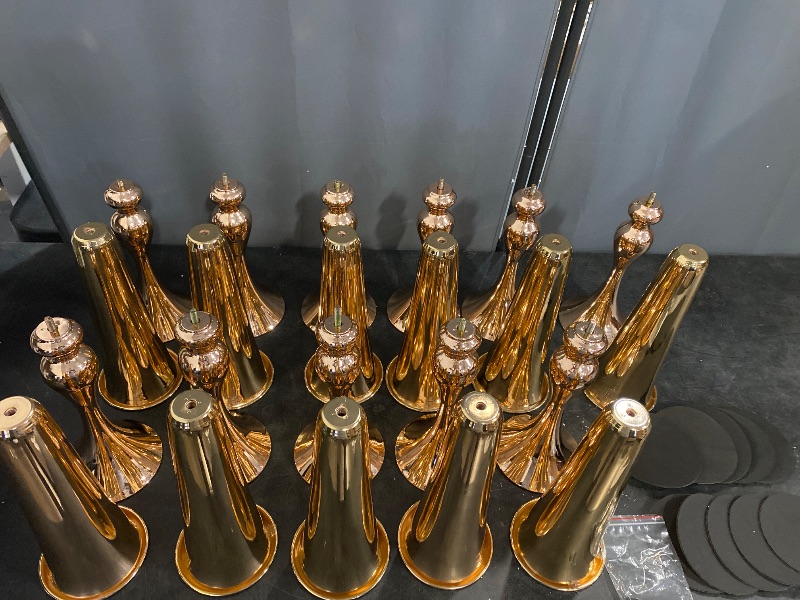 Photo 1 of 12 Pcs Tall Gold Trumpet Vases for Centerpieces & Wedding Tables - 21.65" Tall Gold Flower Vase Set with Weighted Base, Metal Trumpet Centerpieces for Tables (Bases para Centros de Mesa)