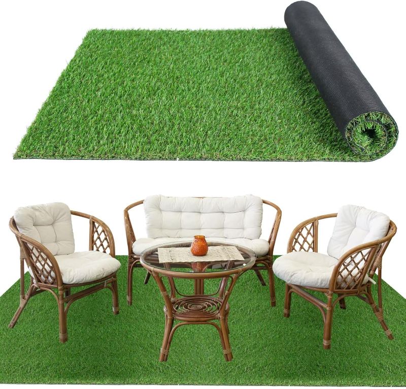 Photo 1 of XLX TURF Artificial Grass Outdoor Turf Rug - 4FT X 6FT High Density Realistic Fake Grass Carpet for Patio Balcony Indoor Flooring Decor 15mm/0.6inch Low Pile Heigh