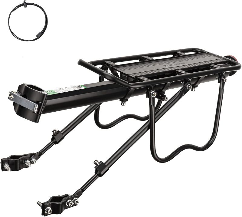 Photo 1 of ROCKBROS Rear Bike Rack Bike Cargo Rack Adjustable Bicycle Luggage Carrier Rack Rear Quick Release Mountain Bike Pannier Rack with Elastic Band and Reflector, Most 165 lbs Capacity
