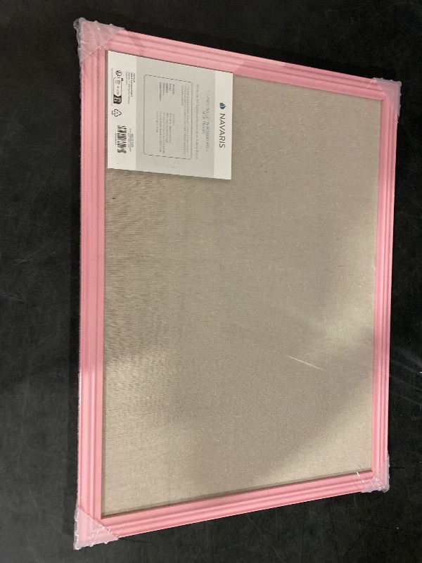 Photo 1 of Navaris Framed Linen Bulletin Board - 17 x 23 inches Fabric Jewelry Organizer Pinboard for Wall Memory Memo Pin Board - Natural Linen with Pink Frame