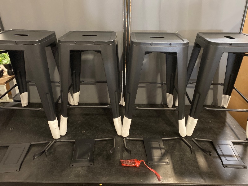 Photo 1 of Tongli Metal Bar Stools Set of 4 Barstools Counter Height Bar Stools with Back Industrial Matte Black Bar Stool Indoor Counter Stool Kitchen Island Stools Modern Bar Chair 24 inch