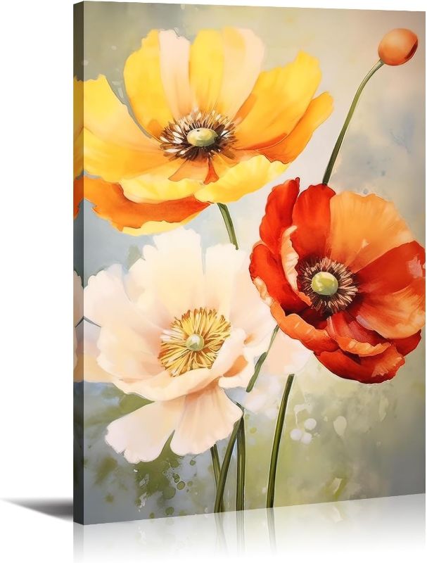 Photo 1 of Flower Wall Art Colorful Poppy Picture Canvas Prints Vibrant Floral Painting Vintage Artwork for Living Room Bedroom Office Wall Decor Ready to Hang(Flower-3,16.00"x24.00")