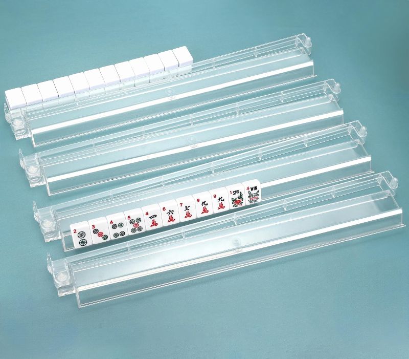 Photo 1 of Mahjong Racks with Pushers, All in One Mahjong Racks with Pushers Set of 4, Easy Portable American Mahjong Accessories,Transparent