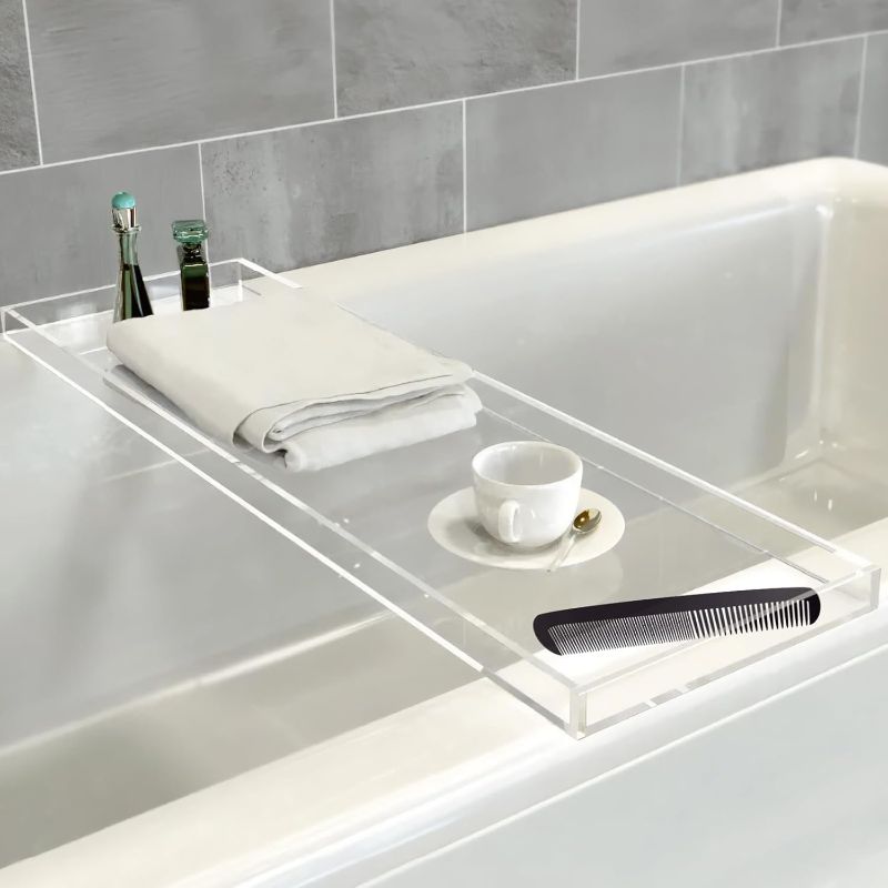 Photo 1 of Acrylic Bathtub Tray, 32.28in Clear Bath Caddy, Bathroom Caddy Tray for Bathtub, Acrylic Bathtub Tub for Holds Soap, Towels, Paper Towels, Candles, Body wash, Shampoo, Plants