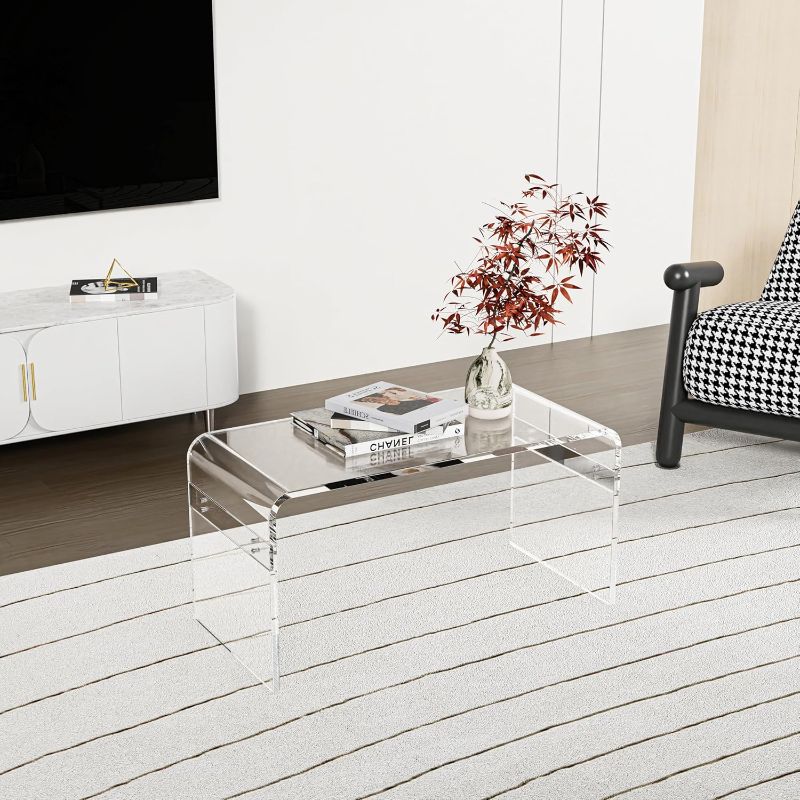 Photo 1 of 32inch Premium Clear Acrylic Rectangle Coffee Table for Living Room,Mid Century Transparent Waterfall Lowtea Table, Middle Size Table (32"x16"x16") Need Assembly Fit for 2 Seat Sofa