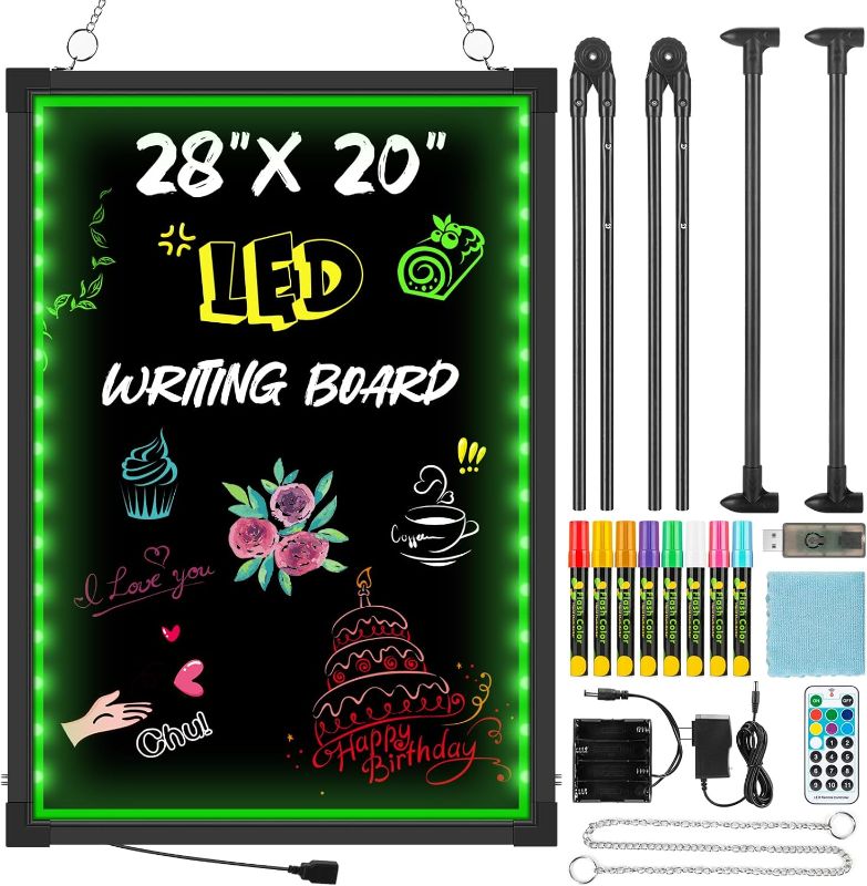 Photo 1 of LED Message Board, 28"x20" Flashing Neon Effect & Remote Control, Illuminated Erasable Signage Board for Restaurants/Bars/Cafes, Includes 8 Fluorescent Chalk Markers