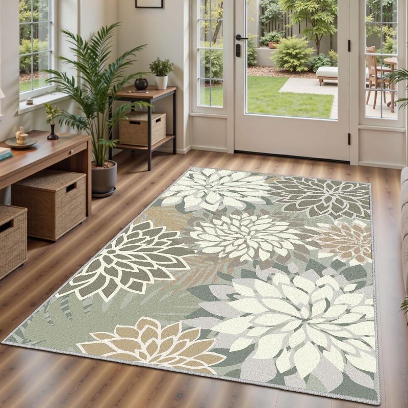 Photo 1 of Area Rug 3x5 Brown White Washable Entry Rug Multicolored Tropical Botanical Modern Floral Indoor Kitchen Door Mat Entrance Carpet Non Slip for Bedroom Living Room, Porch