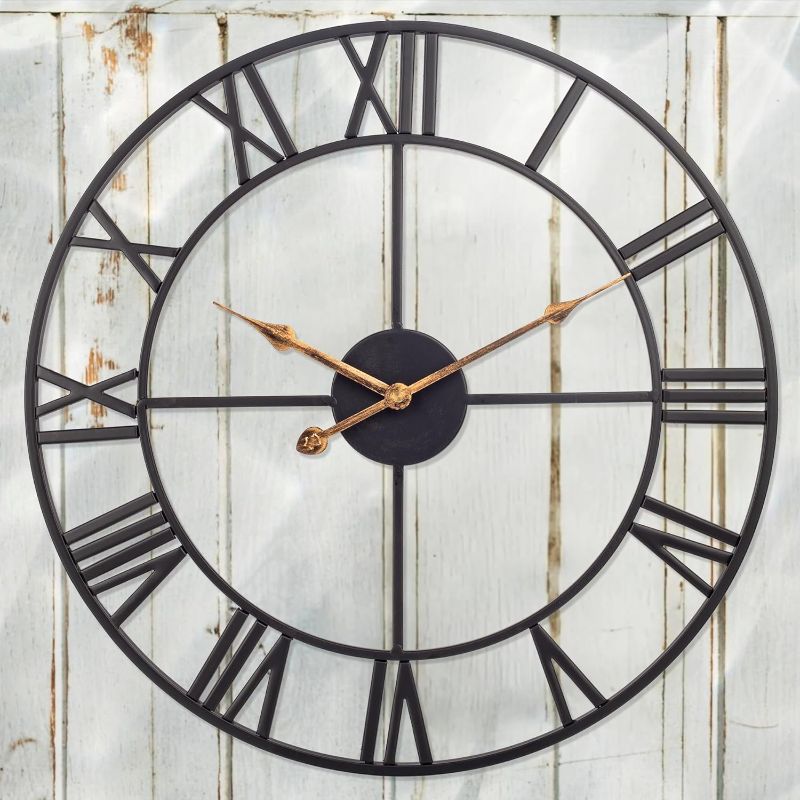 Photo 1 of Outdoor Clocks for Patio, Large Outdoor Pool Clock, Vintage Metal Outdoor Clock Silent Battery Operated, European Industrial Skeleton Wall Clock for Backyard/Garden/Fence, 18 in